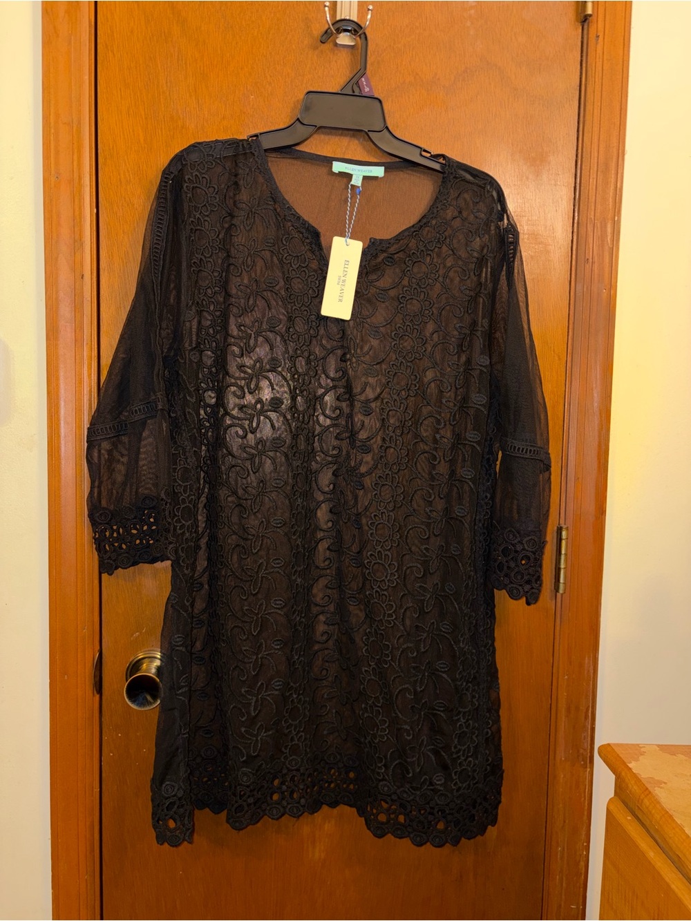 Women's Black Embroidered Swim Coverup Tunic